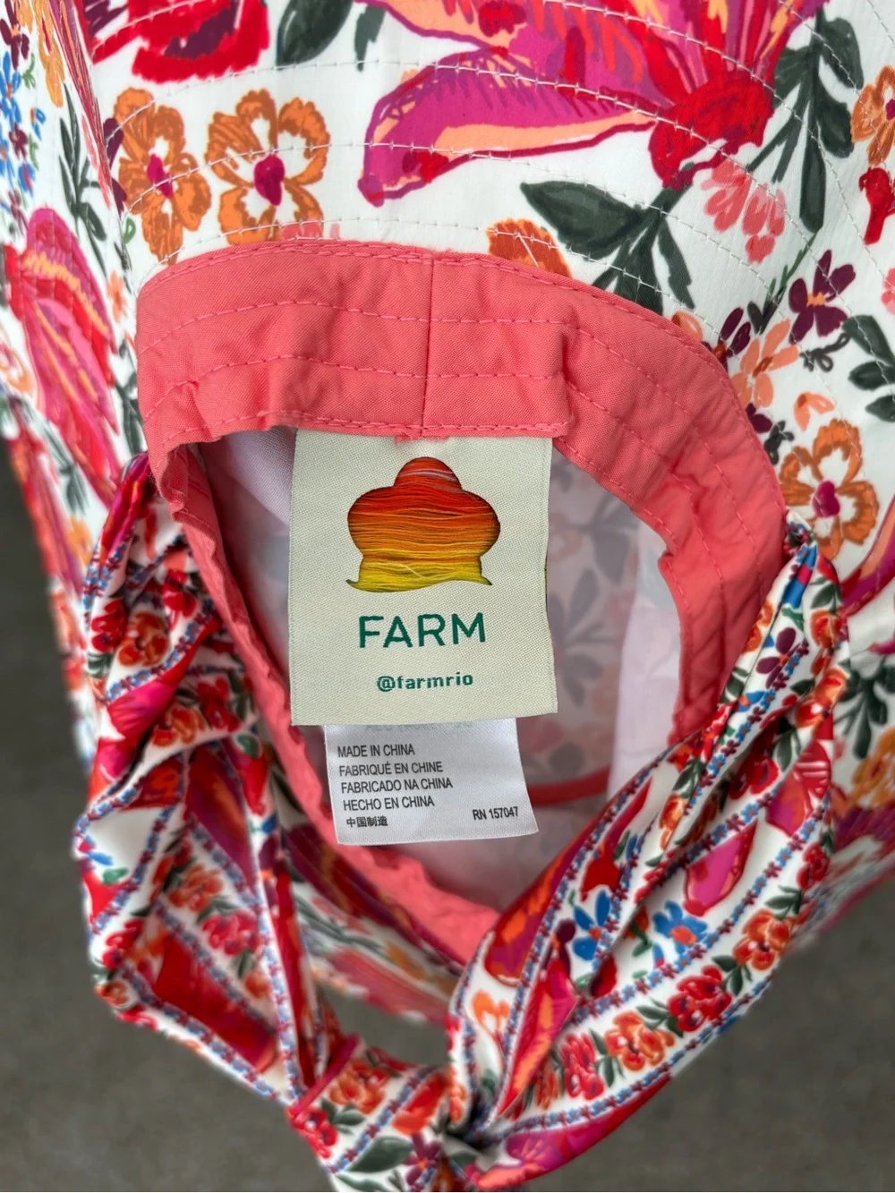 FARM Rio Floral Wide-Brim Sun Hat with tie